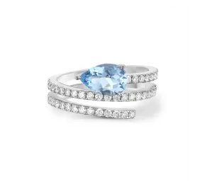 Triple Wrap Diamond Ring with Aquamarine